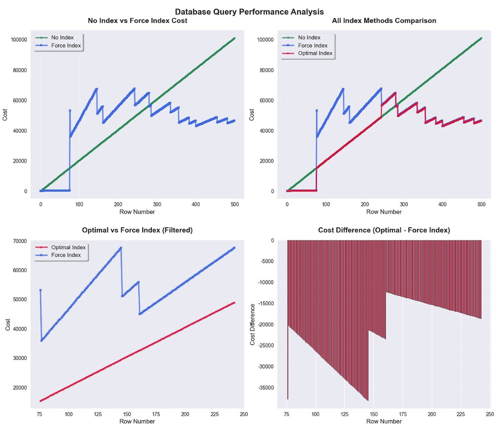전체 COST 비교: No Index vs Force Index, All Methods, Optimal vs Force Index (Filtered), Cost Difference